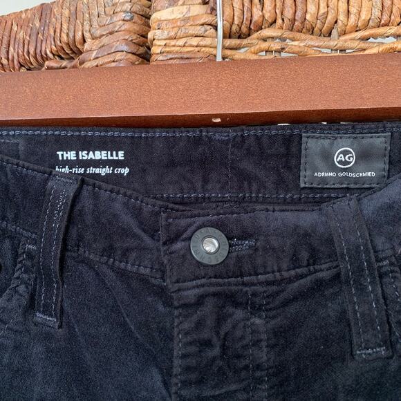 NWT AG The Isabelle High Rise Straight Crop Black Stretch Velvet 27 Side Stripe - Picture 5 of 14
